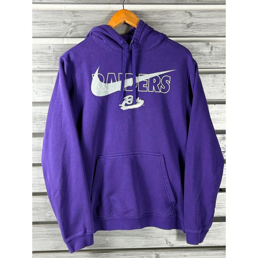 Nike Mount Union Raiders Hoodie Mens M Purple Swoosh Pullover Sweatshirt worn